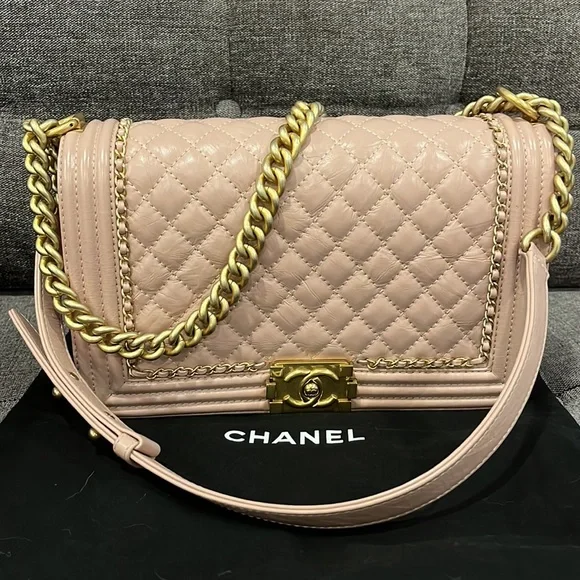 Chanel Quilted Boy Flapbag in Nude Pink w/Gold / RARE EUC - Picture 1 of 15